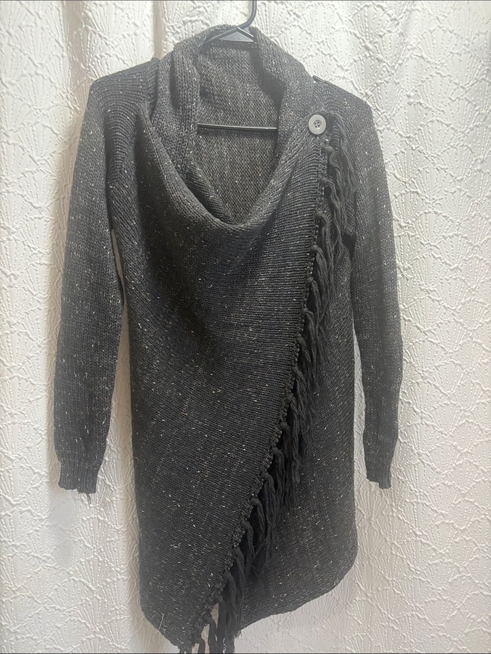 Women’s Dark Gray Fringe Cowl Neck Sweater